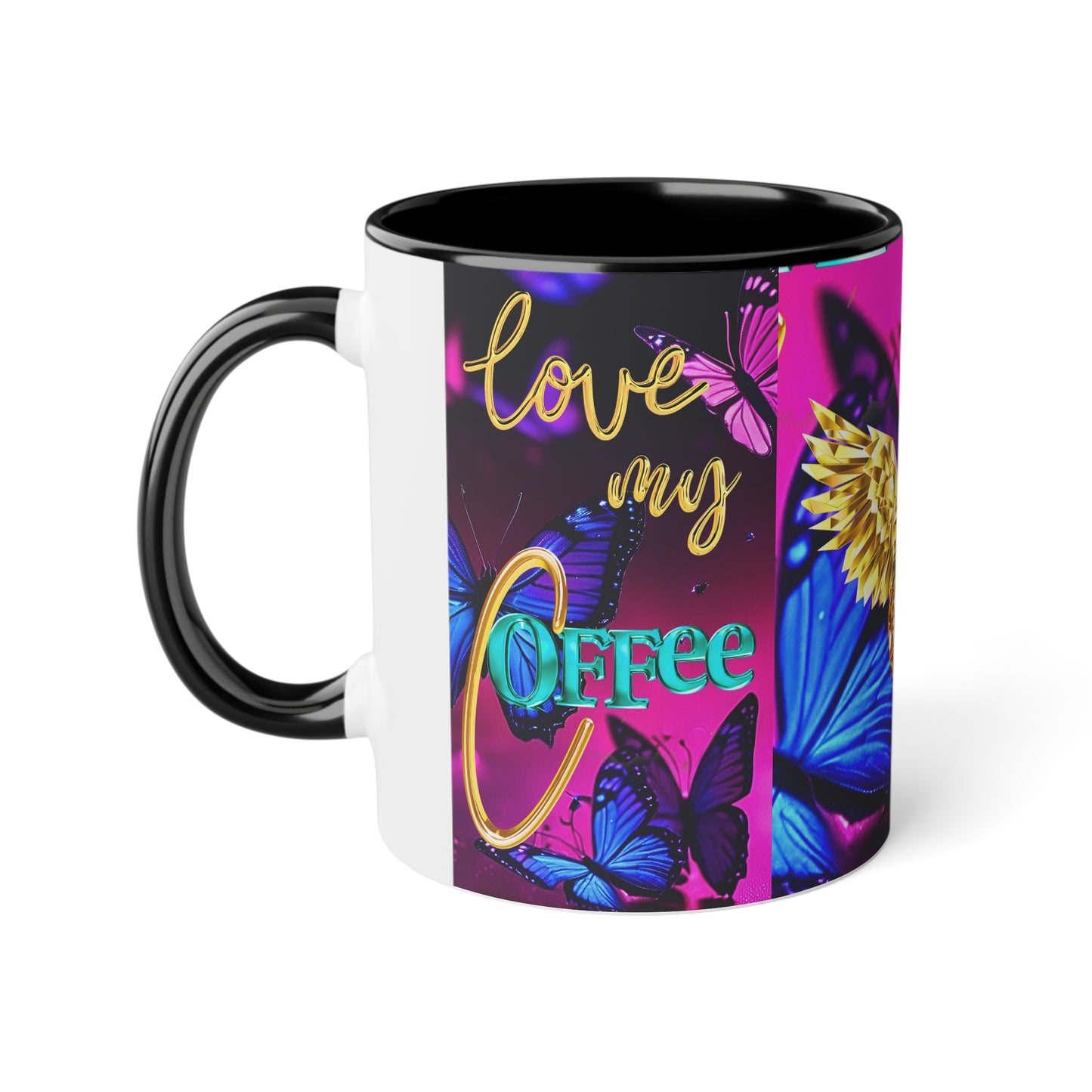 Mug Colourful with Gold Angel Wings and Butterflies