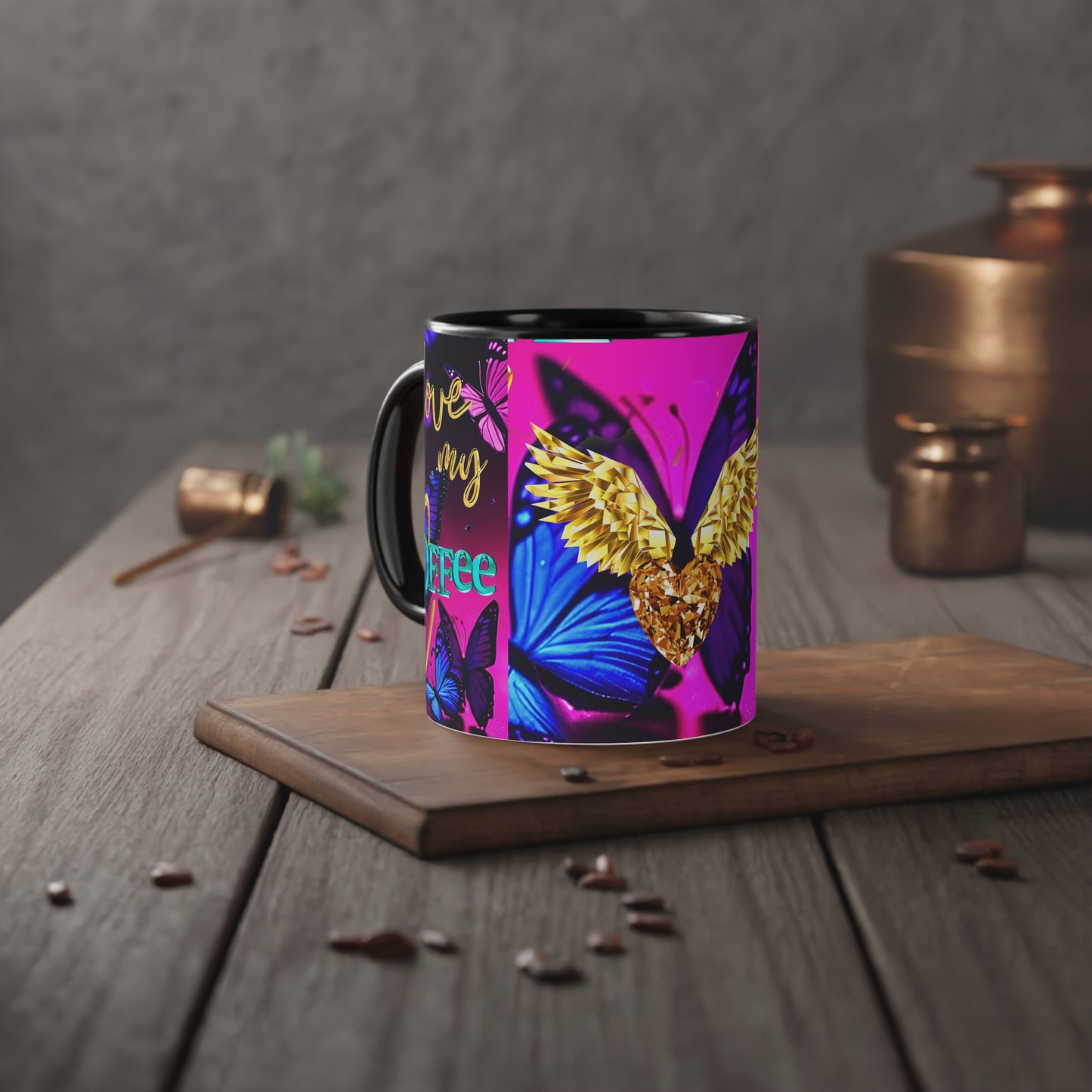 Mug Colourful with Gold Angel Wings and Butterflies