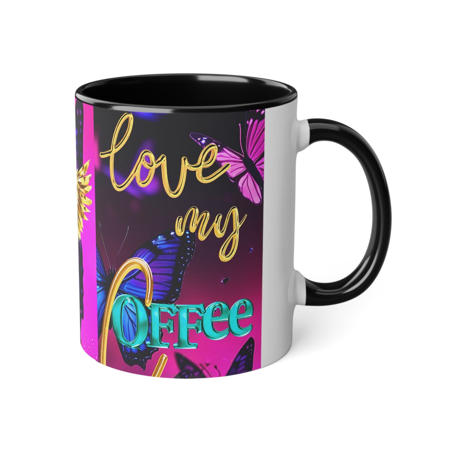 Mug Colourful with Gold Angel Wings and Butterflies